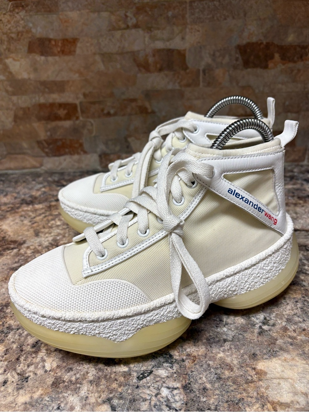 ALEXANDER WANG White Mesh Leather Trim A1 Platform Hightop Sneakers Size 36.5